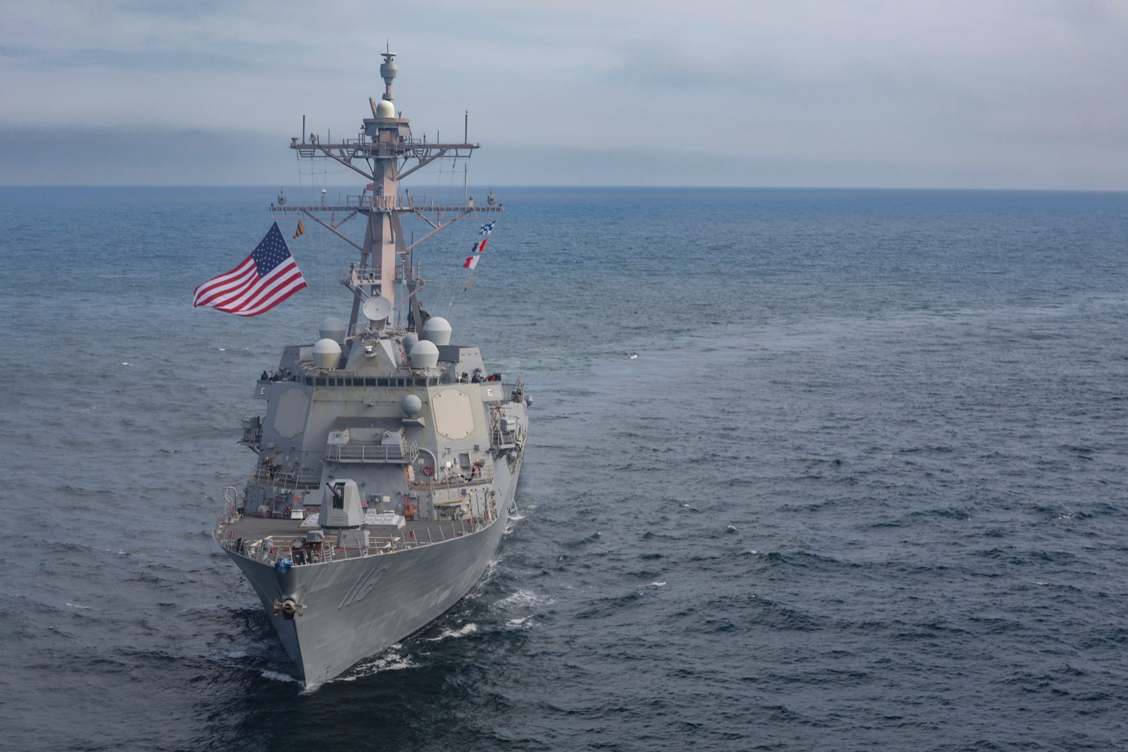 The Arleigh Burke class guided-missile destroyer USS Thomas Hudner (DDG 116) participates in exercise At-Sea Demonstration (ASD) / Formidable Shield (FS) 2025.