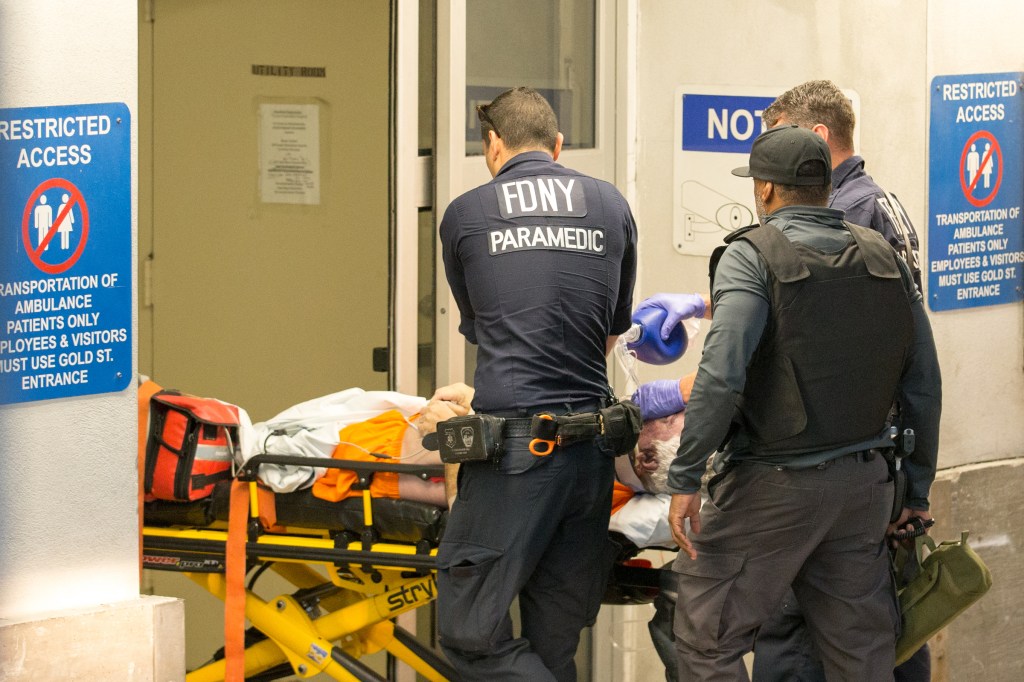 Epstein was brought into Downtown Hospital after being removed from the Federal Manhattan Detention Complex Saturday, Aug. 11, 2019, in New York.