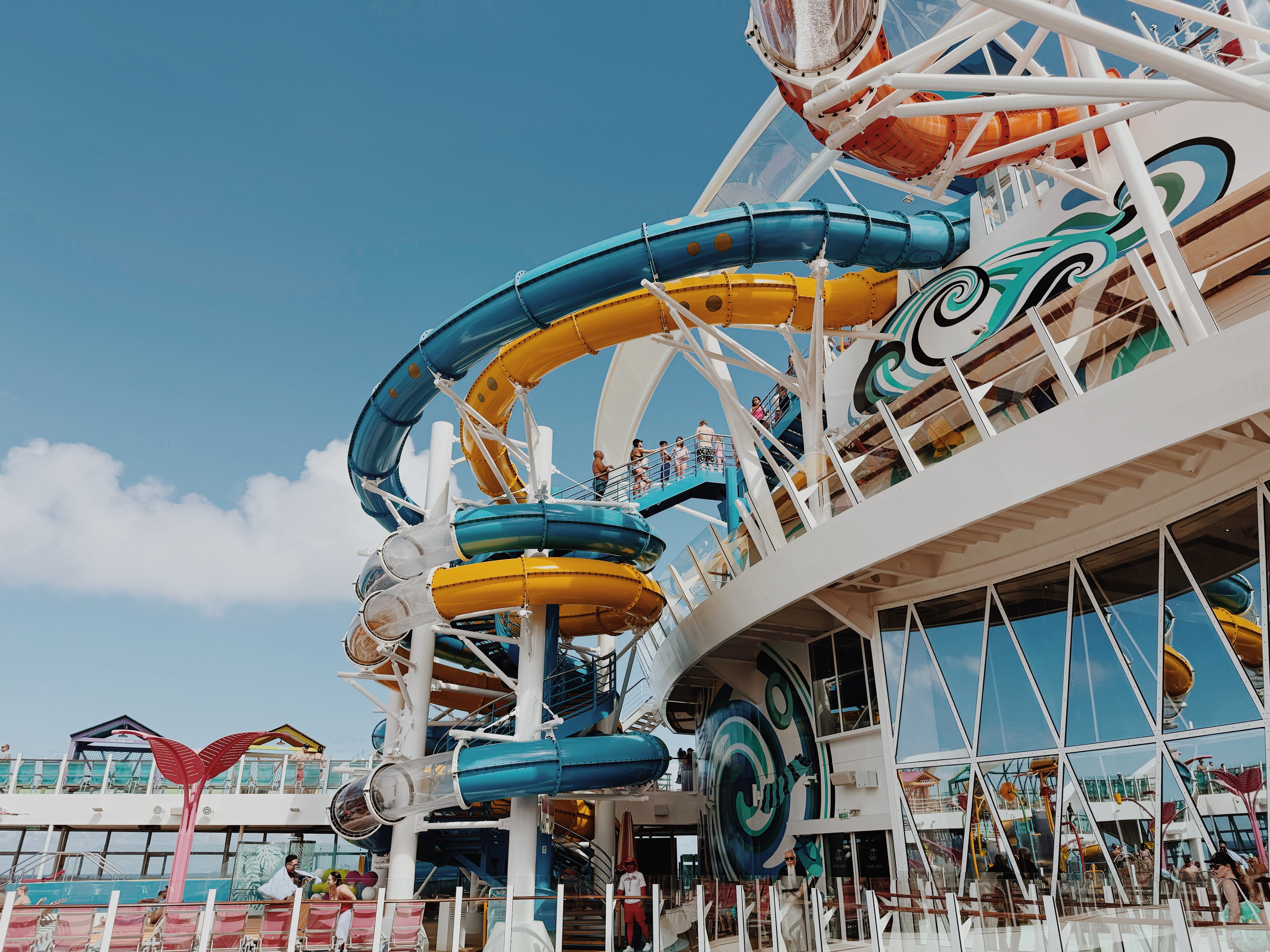 Twisting waterslides on Royal Caribbean Utopia of the Seas