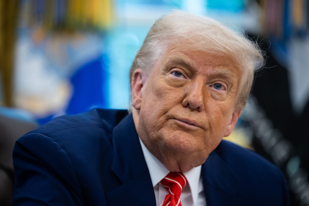 Close-up of Donald Trump at a press conference.
