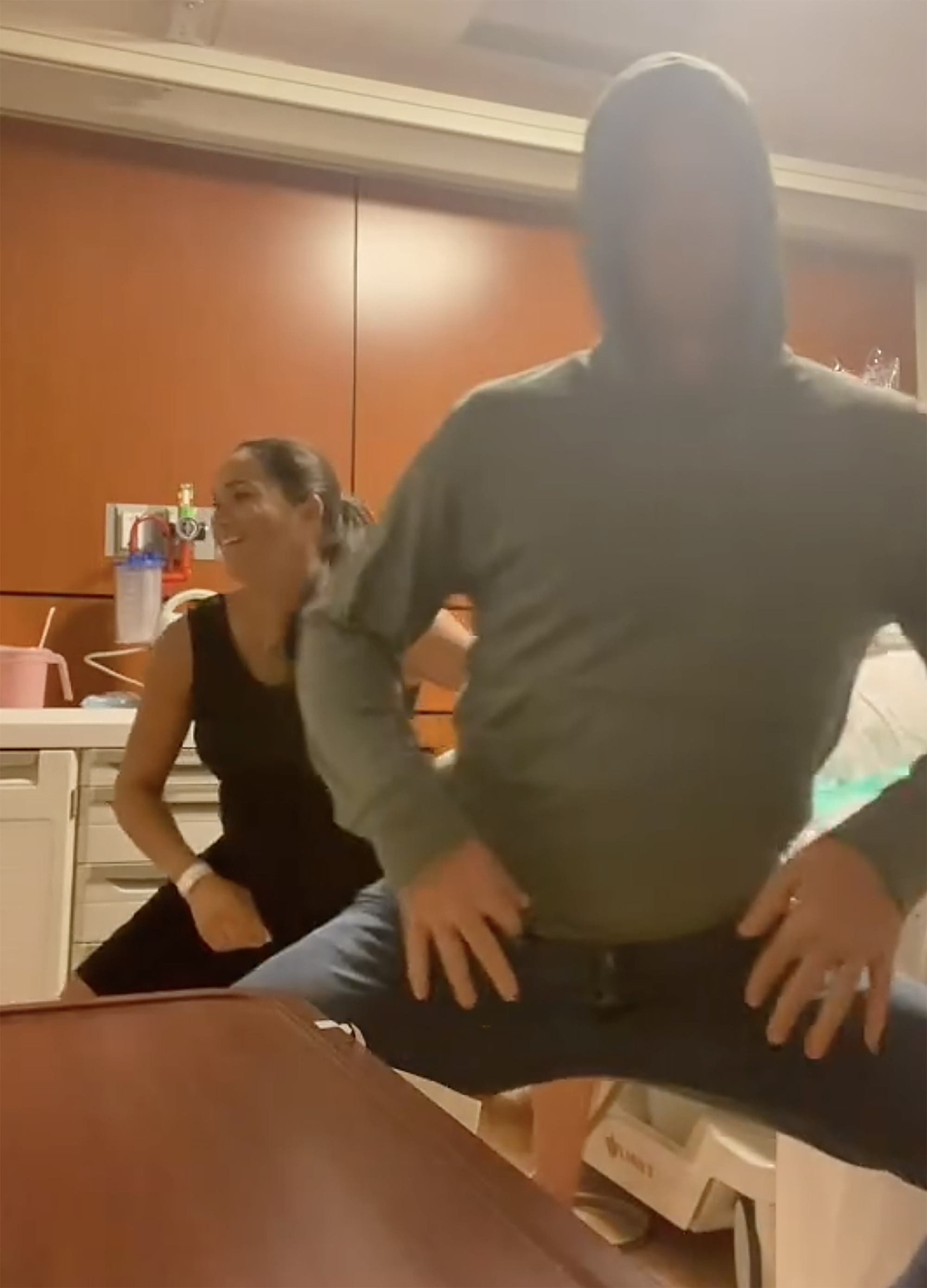 Meghan Markle and Prince Harry dancing in the delivery room