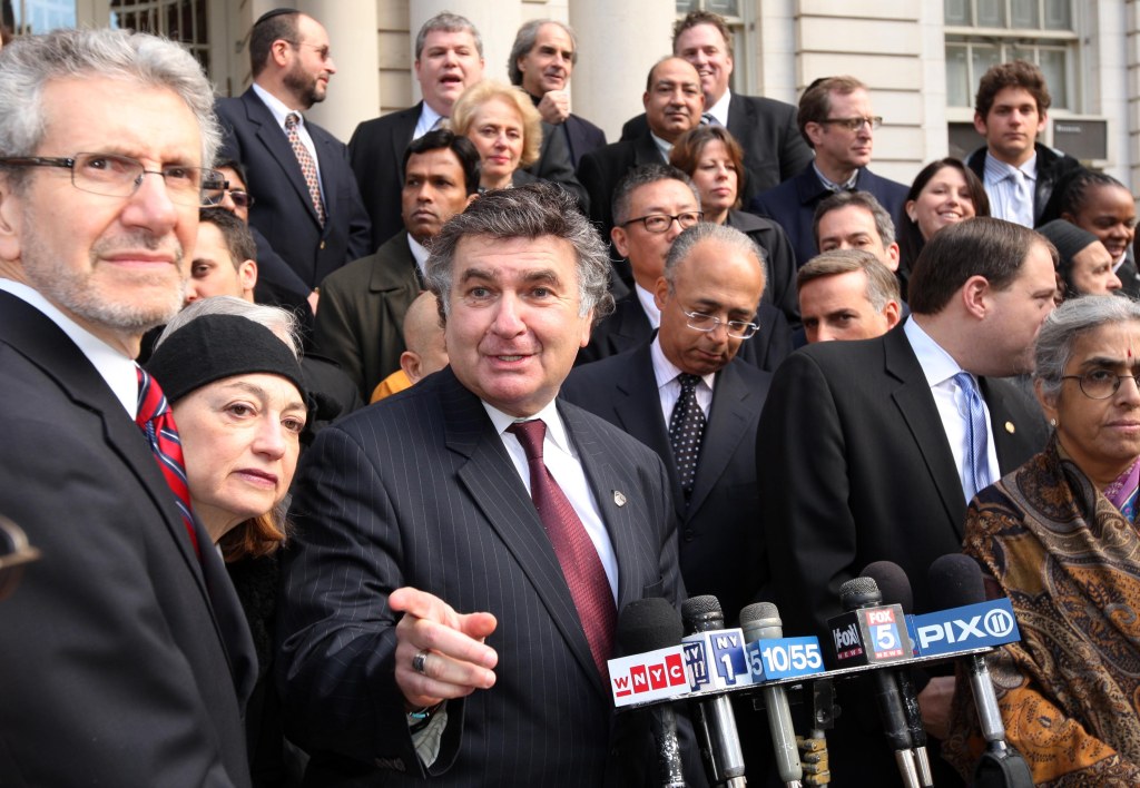 Rabbi Joseph Potasnik speaking at a press conference denouncing the Mumbai terrorist attacks.