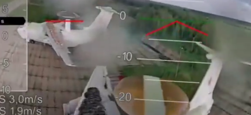 A screenshot released by the Security Service of Ukraine, purportedly from a drone's video feed during the June 1 attack on Russian warplanes.
