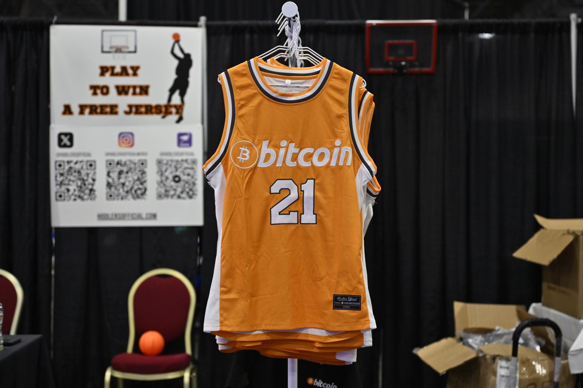 An orange bitcoin jersey.