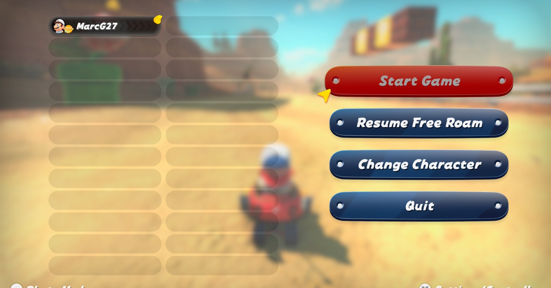 A picture of Mario in Mario Kart World using LAN Mode. 