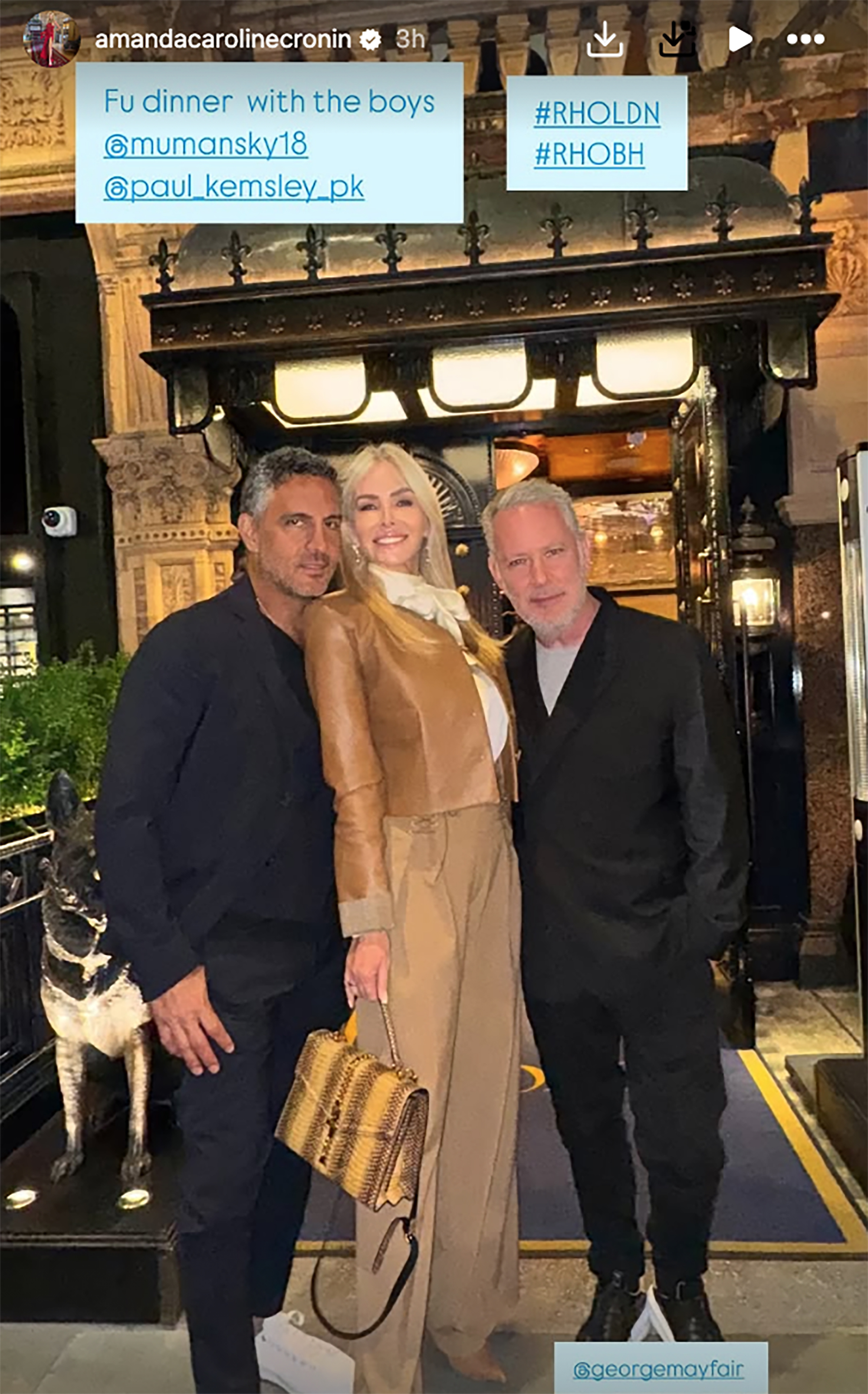 Mauricio Umansky, Amanda Cronin and PK Kemsley out in London.