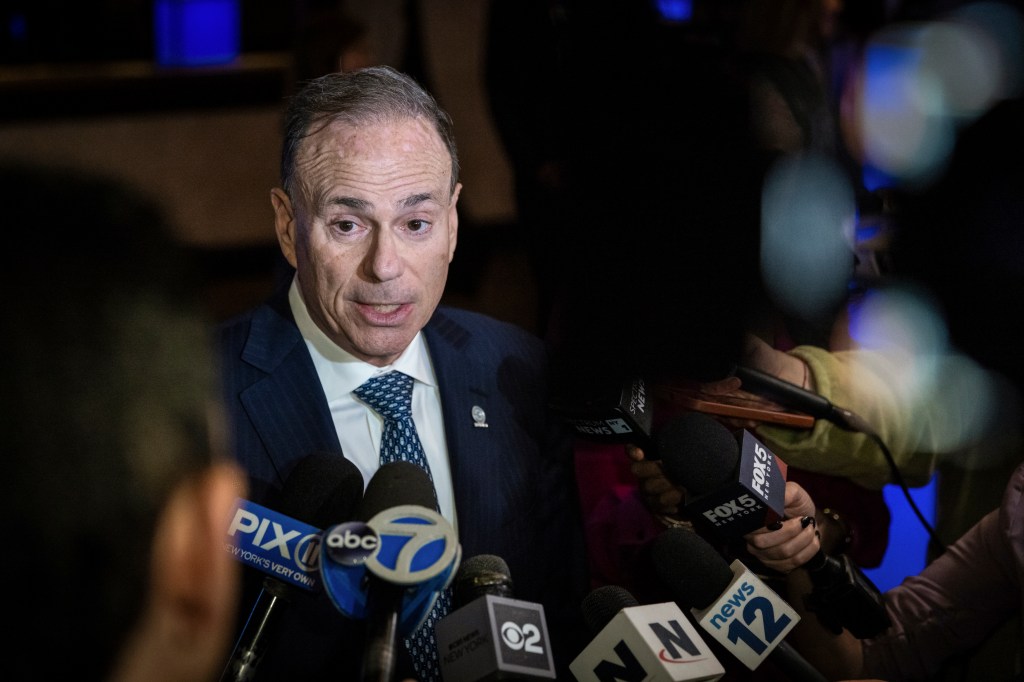 Jay Jacobs, chair of the New York State Democratic Committee, speaking to reporters.