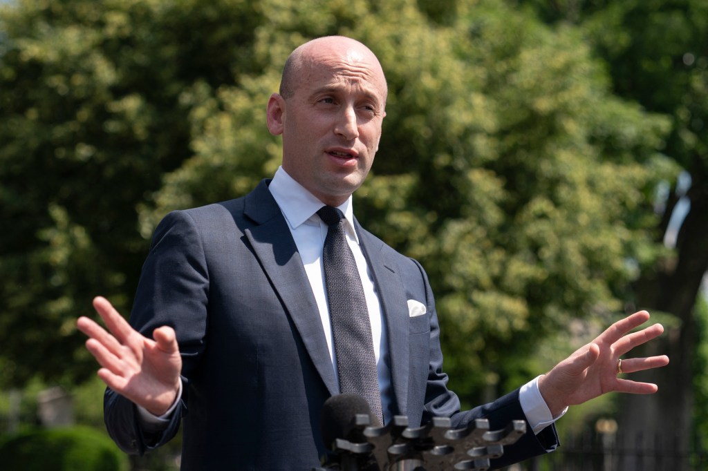 Stephen Miller speaking to the media at the White House.