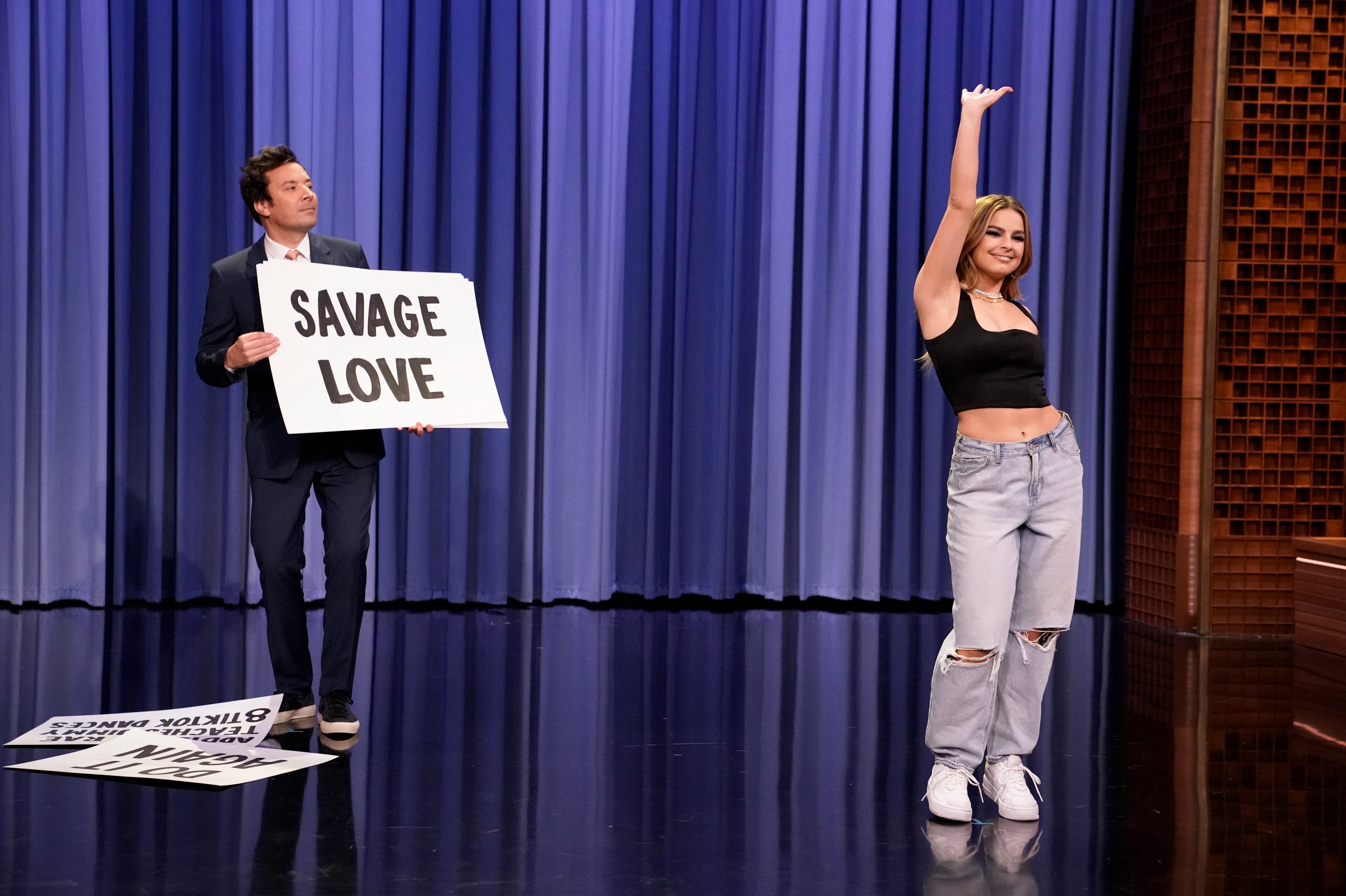 Addison Rae demonstrates TikTok dance trends on "The Tonight Show" in 2021.