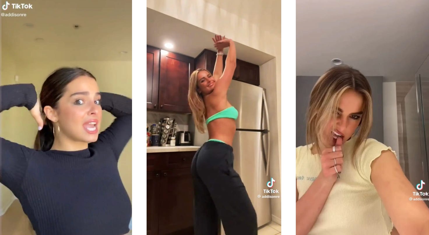 Screenshots of Addison Rae's old TikToks.
