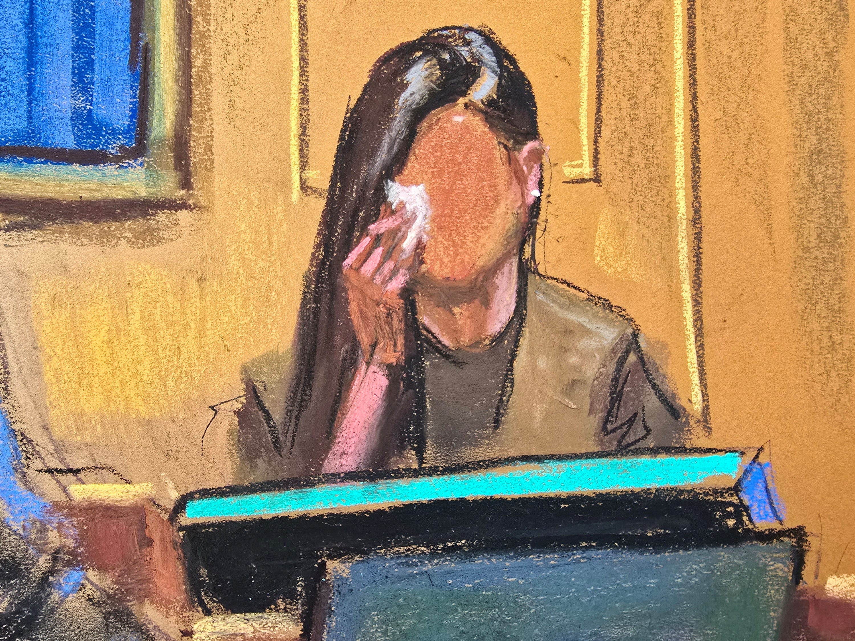 This courtroom sketch shows "Jane," the second sex-trafficking accuser to testify at the Sean "Diddy" Combs trial in Manhattan.