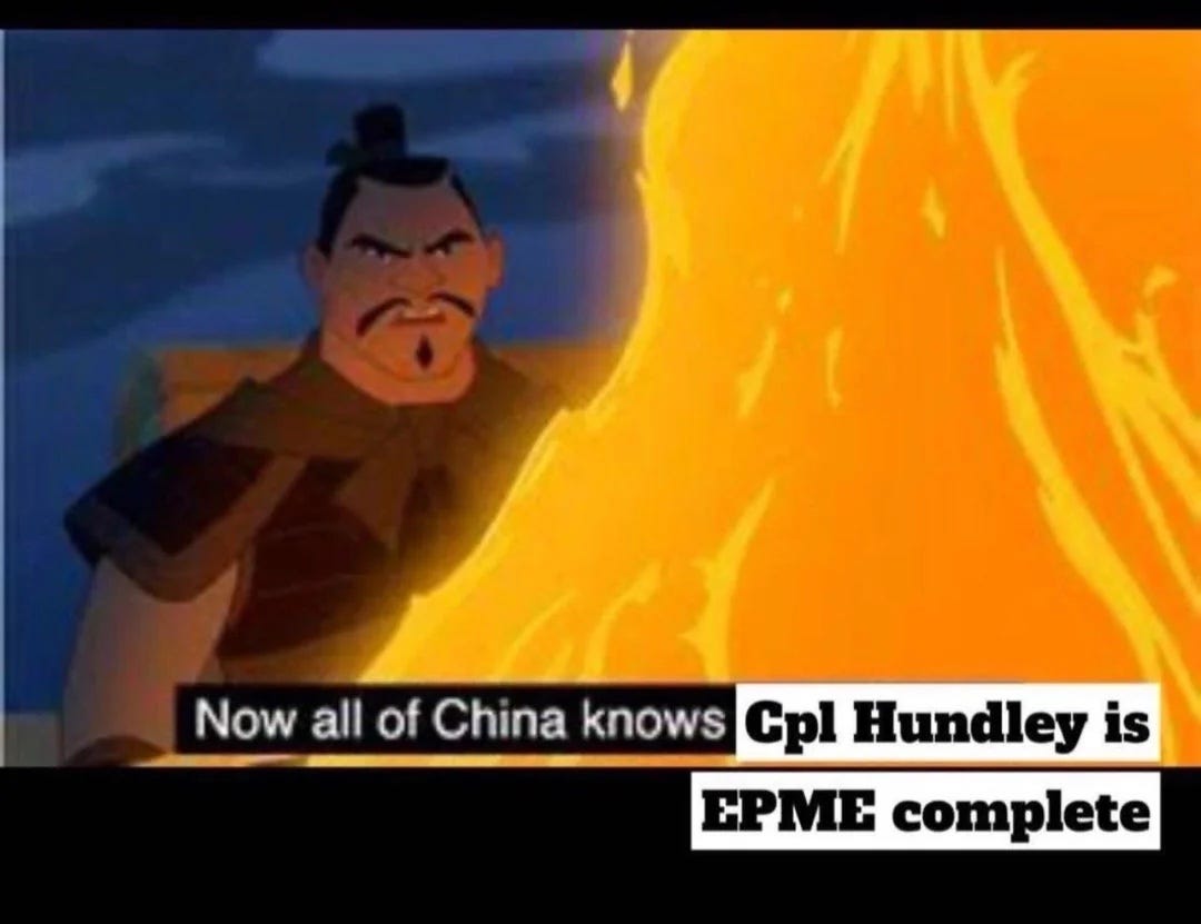 Cpl Hundley's favorite meme, according to Hundley.