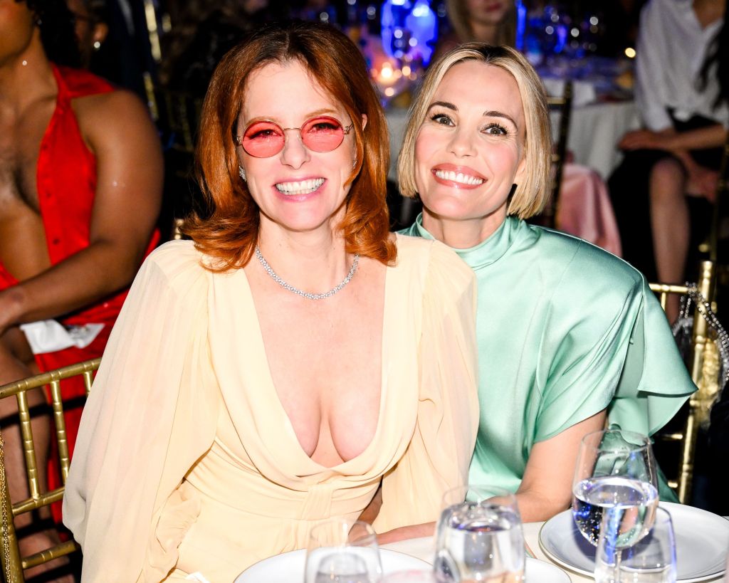 “The White Lotus”  co-stars Parker Posey (left) and Leslie Bibb reunite at the Gotham TV Awards near Wall Street.