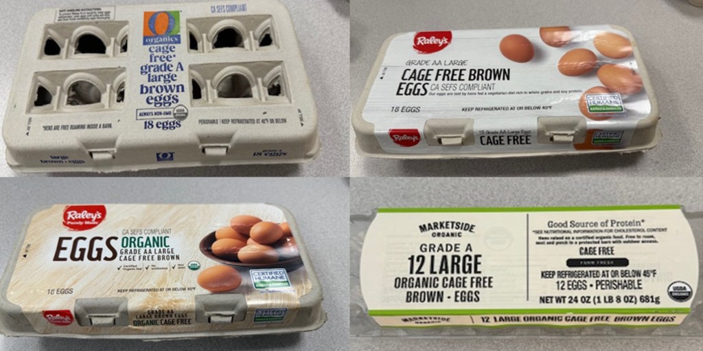 Collage of various egg cartons.