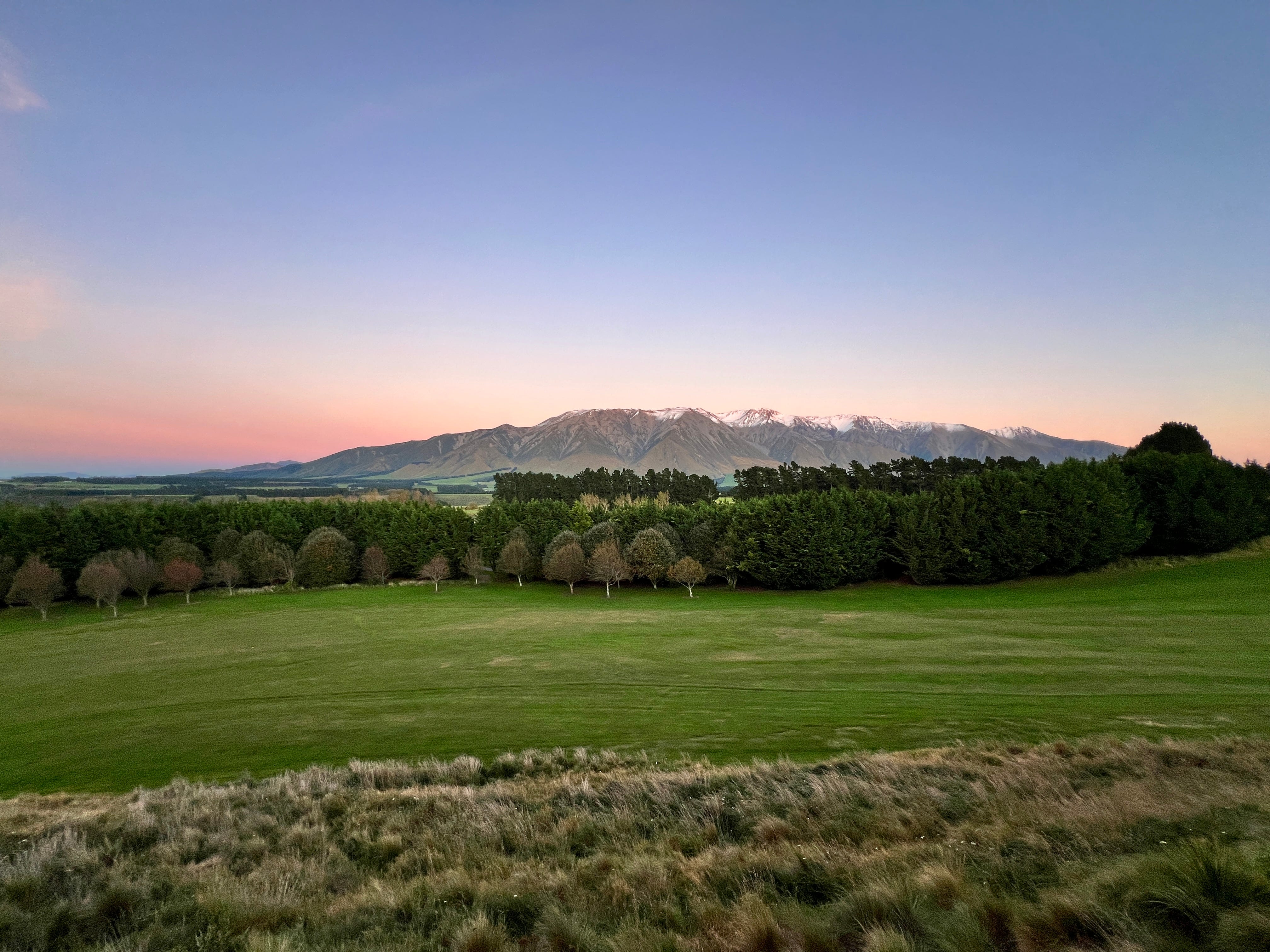 Mountains, trees at dusk