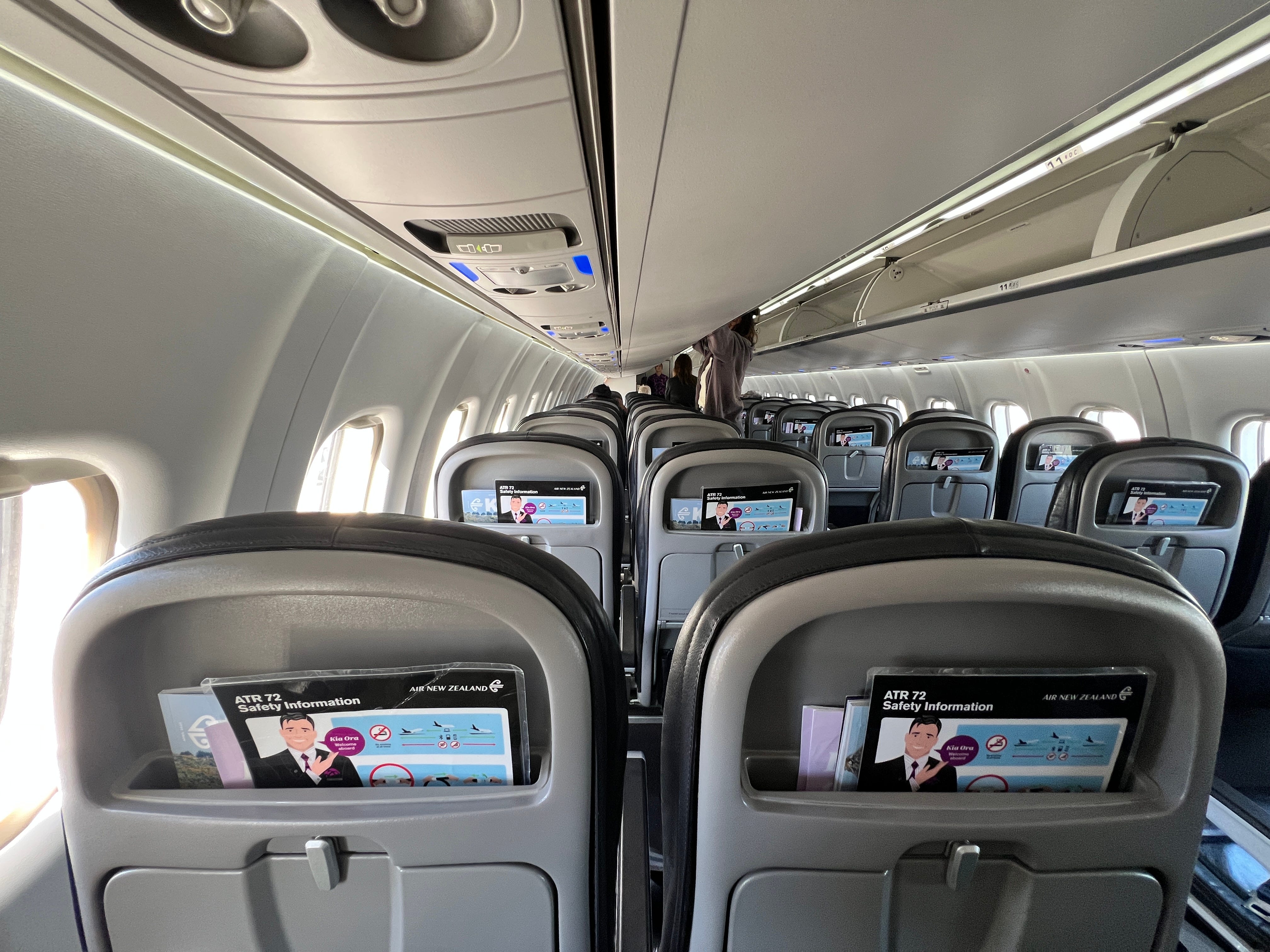 Rows of seats inside Air New Zealand plane