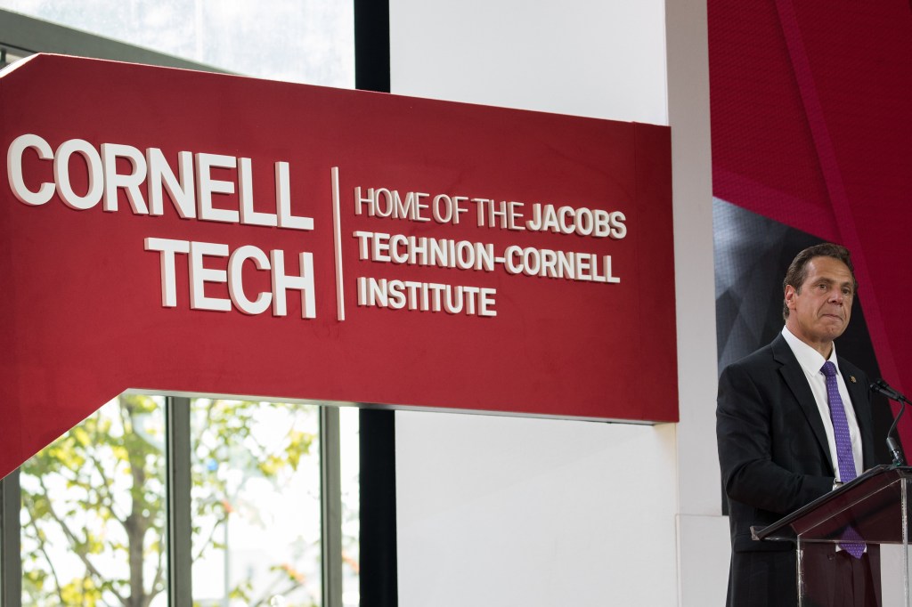 Governor Andrew Cuomo speaking at the opening of the Cornell Tech campus.