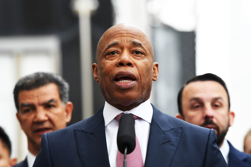 Mayor Eric Adams speaking at a press conference.