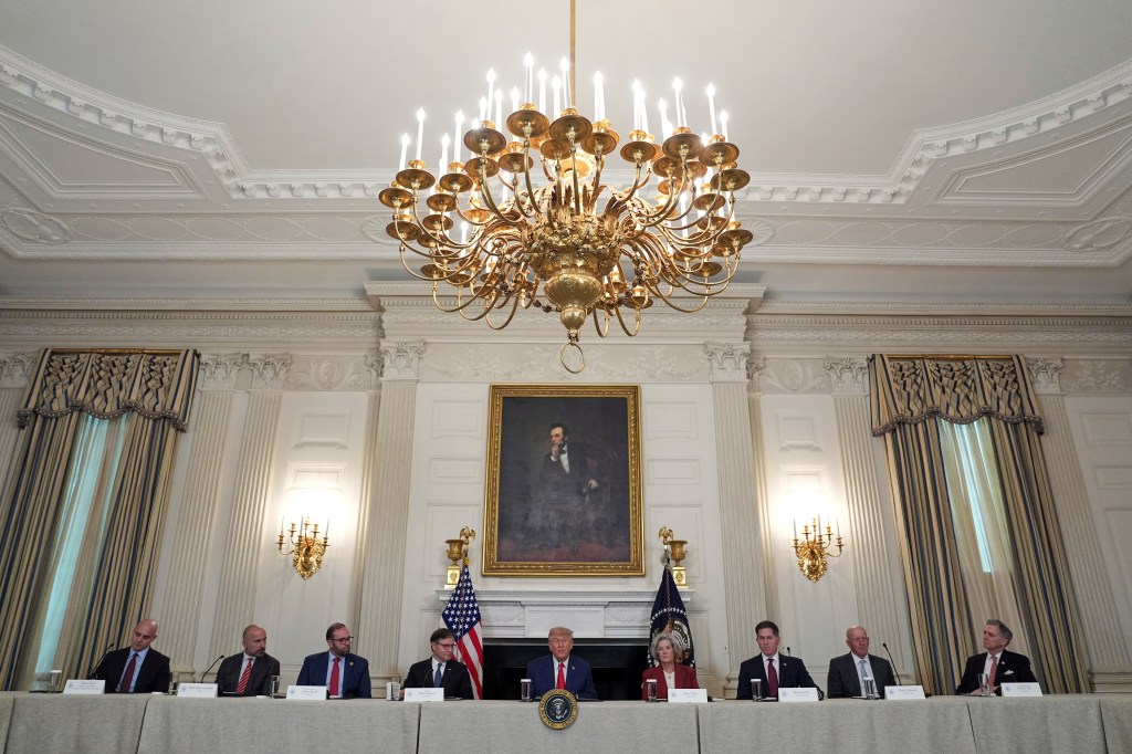 President Trump at a White House roundtable with business leaders.