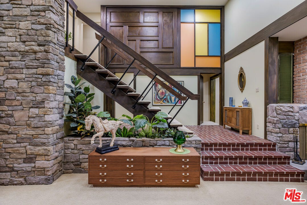 A wooden staircase in a home.