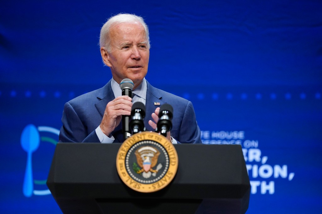 Former President Joe Biden speaks during the White House Conference on Hunger, Nutrition, and Health, at the Ronald Reagan Building, Wednesday, Sept. 28, 2022, in Washington.