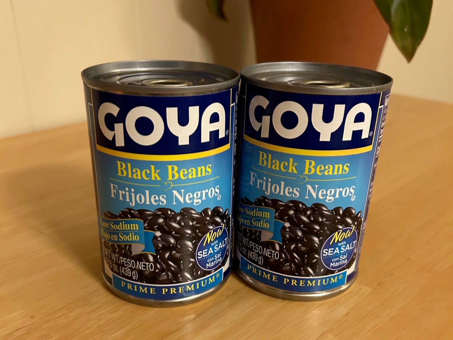 Two cans of Goya black beans