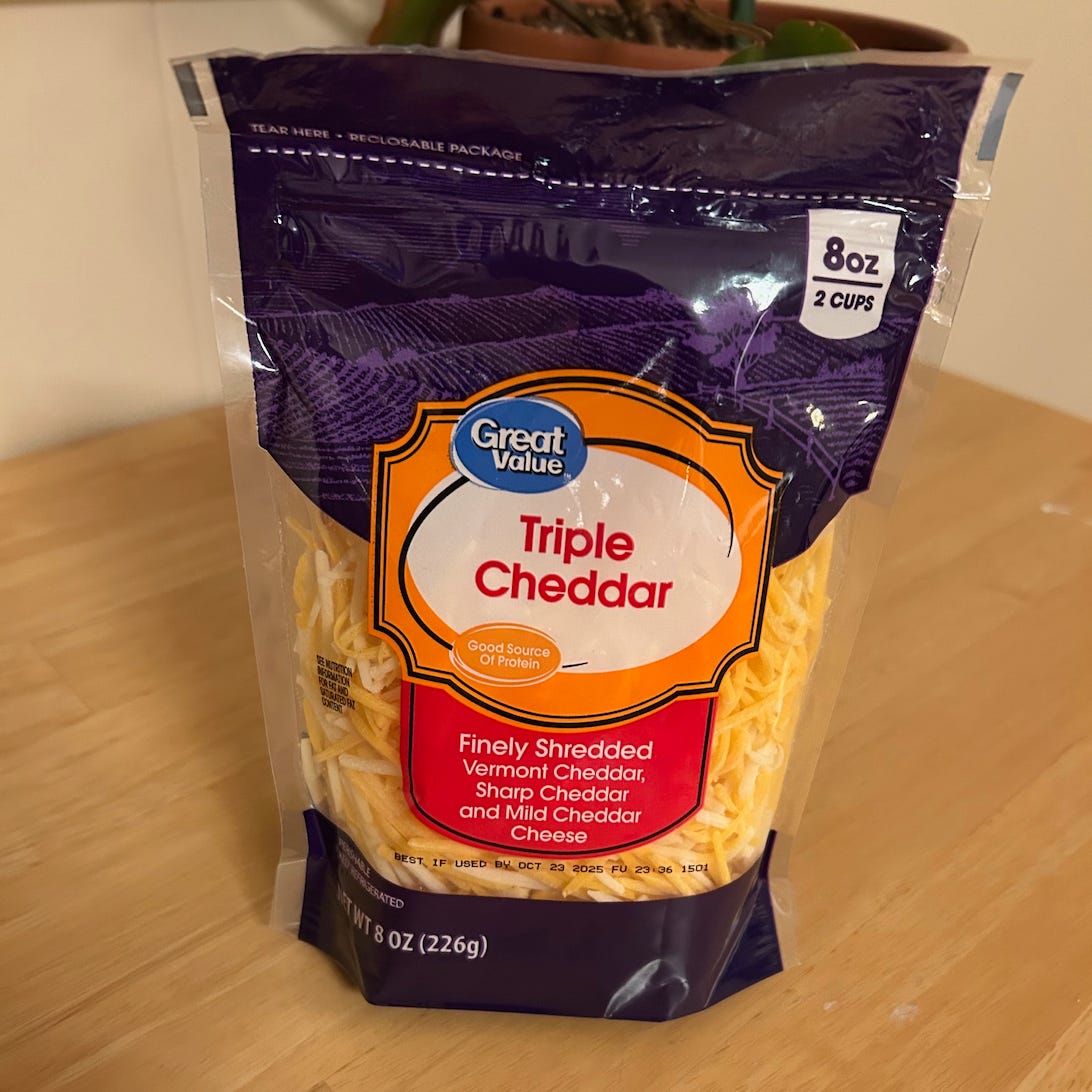 Great Value shredded cheddar cheese