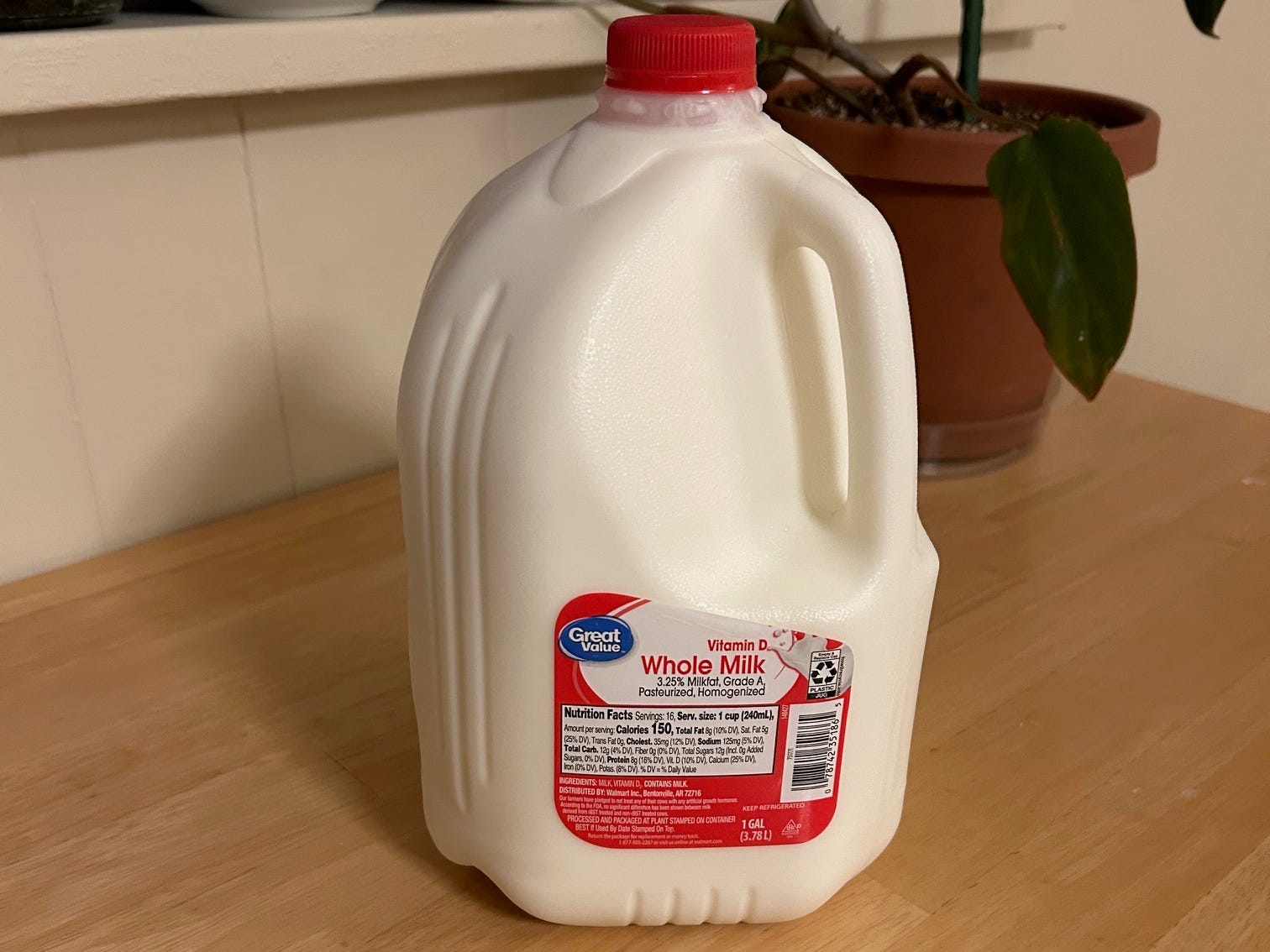 Gallon of Great Value milk 
