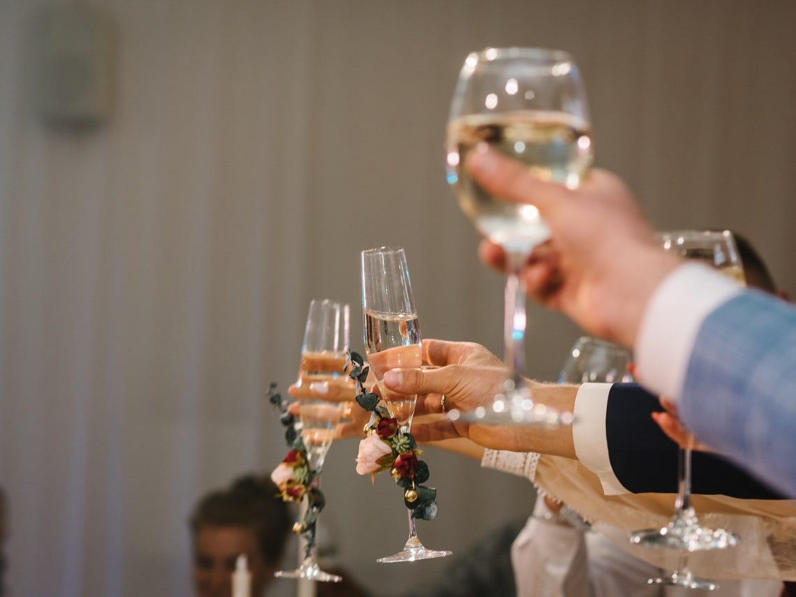 Toasting champagne and wine glasses