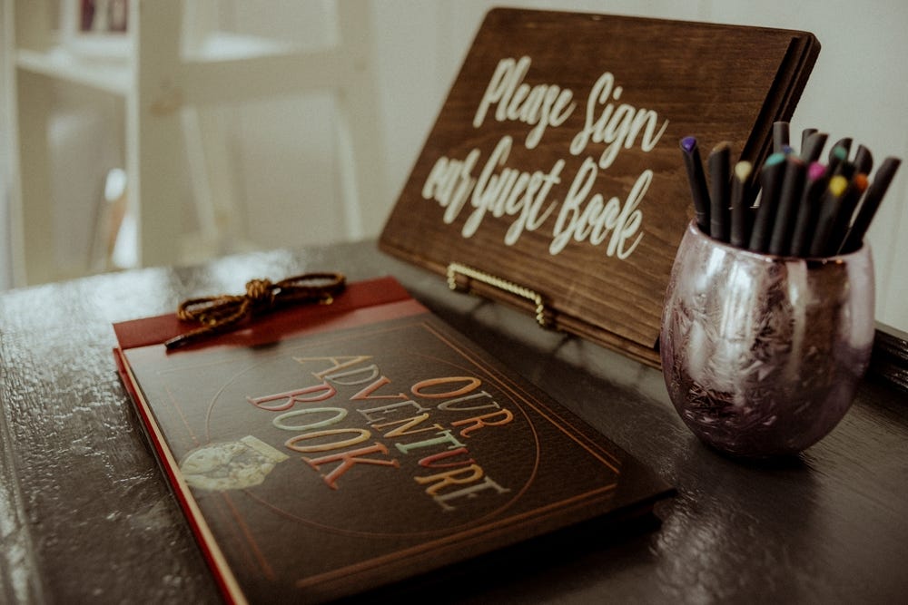 Wedding guest book with markers