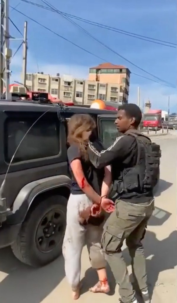 Video shows Hamas terrorists kidnapping an unidentifed woman during the Oct. 7, 2023, incursion into Israel. The woman is seen bound and bloody