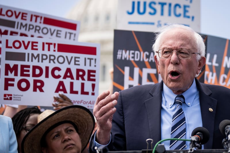 Sen. Bernie Sanders (I-VT) speaks during a news conference to announce the re-introduction of the Medicare For All Act