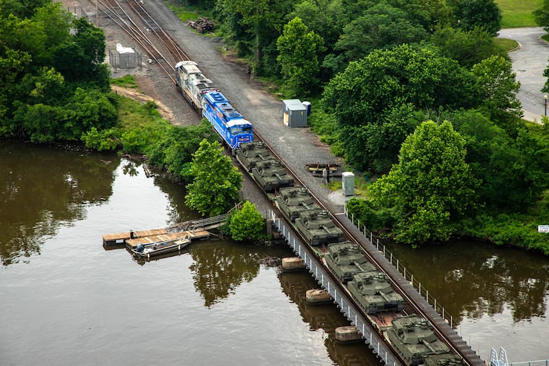 U.S. Army Abrams tanks arrive via rail to take part in the 250th Army Birthday Parade in Washington D.C., U.S. June 7, 2025.  U.S. Army/Spc. Rebeca Soria/Handout via REUTERS THIS IMAGE HAS BEEN SUPPLIED BY A THIRD PARTY