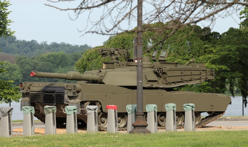An M1A2 Abrams tank is parked in West Potomac Park ahead of the upcoming U.S. Army 250th anniversary celebration parade in Washington, D.C., U.S., June 10, 2025.  REUTERS/