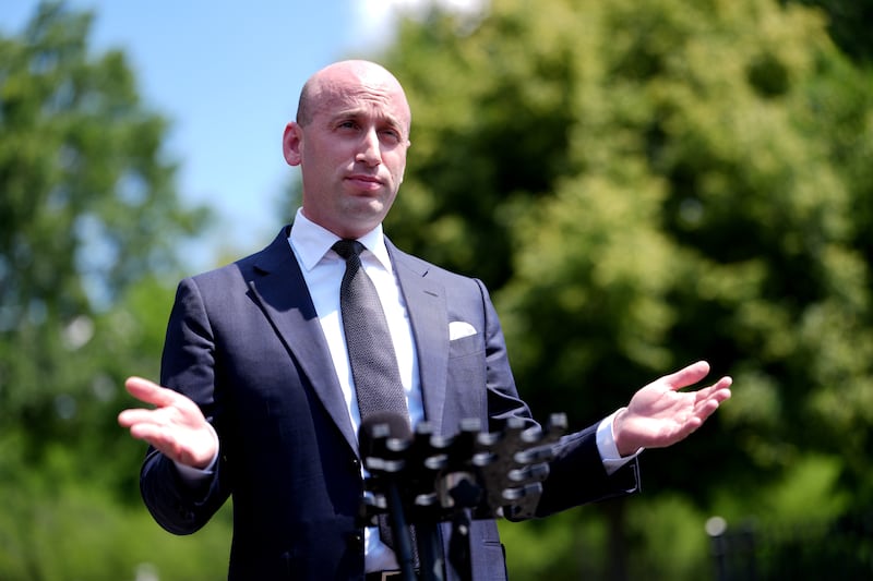White House Deputy Chief of Staff Stephen Miller speaks to the media outside the White House on May 30, 2025 in Washington, DC.
