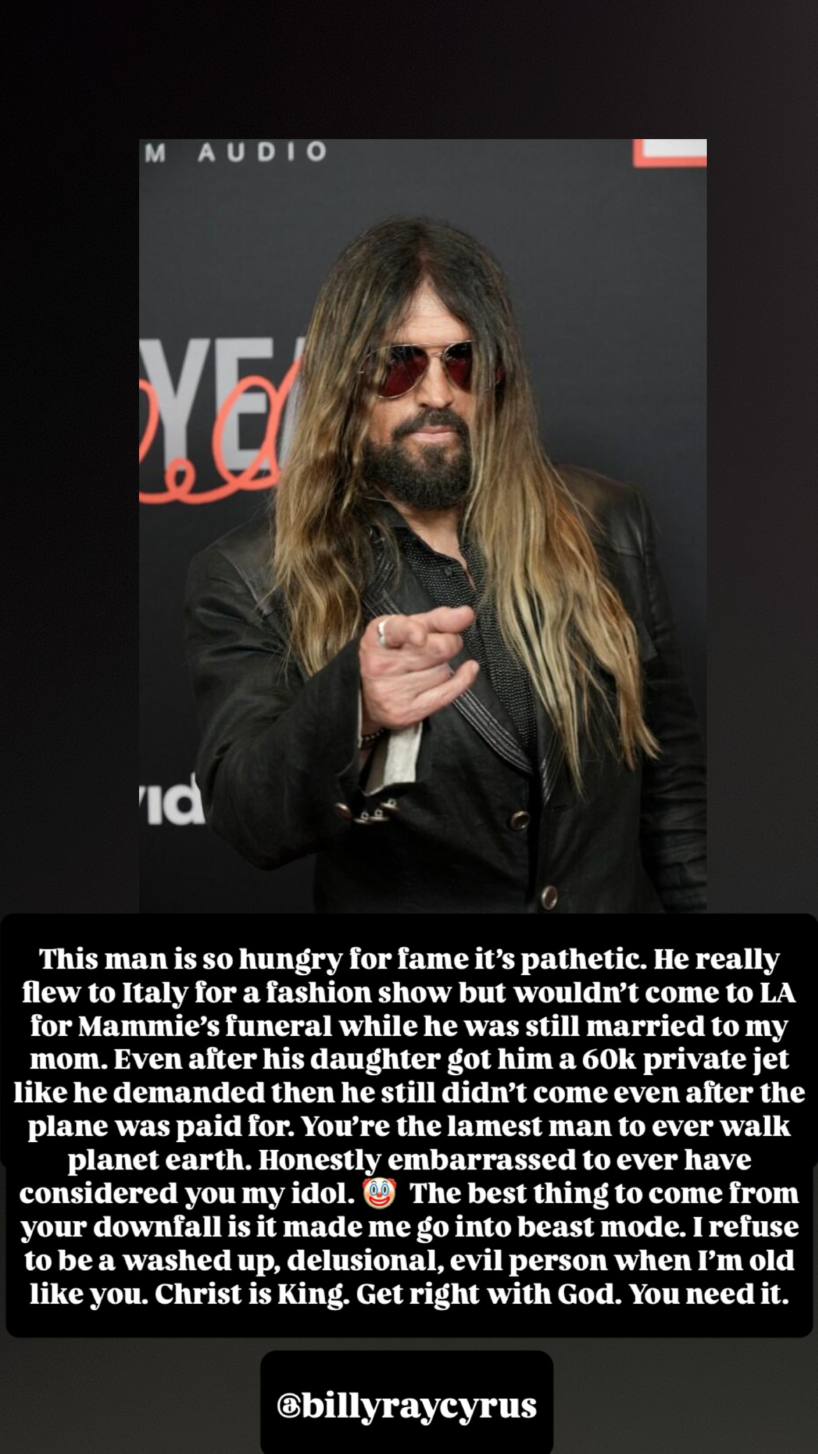 Billy Ray Cyrus with an Instagram caption underneath. 