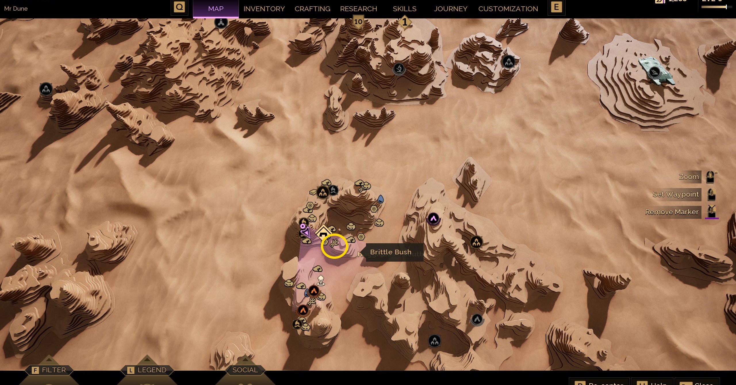 A map image of the Hagga Basin in Dune Awakening, highlighting plant fiber resource icons 