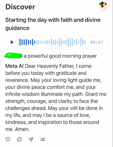 meta ai chat showing a request for a prayer