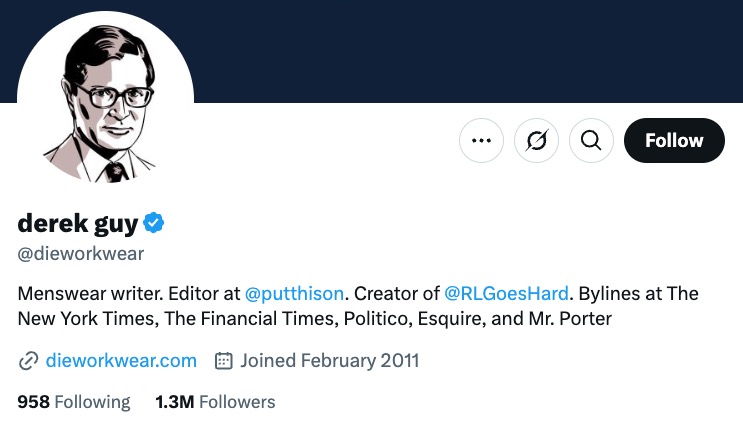 Illustration of Derek Guy's Twitter profile.