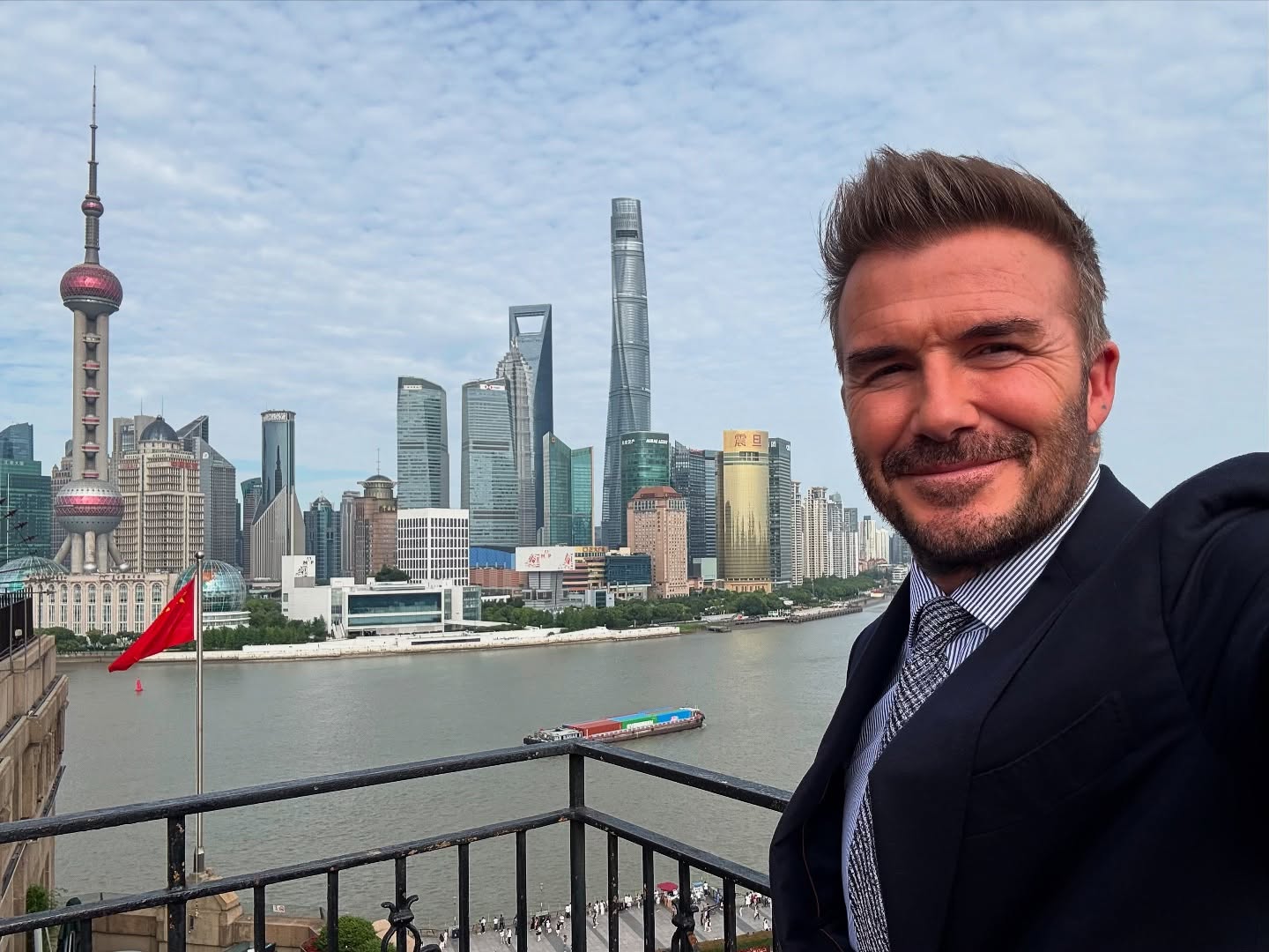 David Beckham takes in the sights in Shanghai.