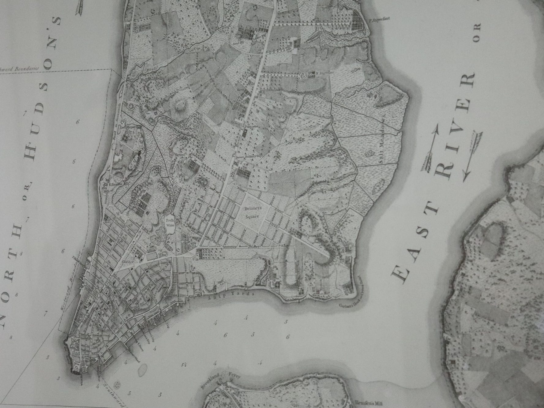 An old map of New York City hanging in Hamilton Grange.