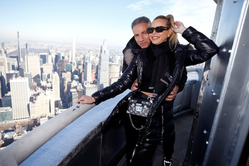Todd Nepola and Alexia Nepola visit the Empire State Building Building on February 02, 2023