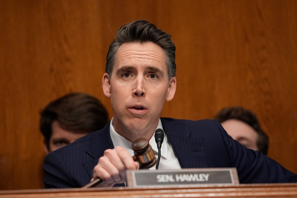 Sen. Josh Hawley speaking at a Senate hearing with Robert F. Kennedy Jr. present.