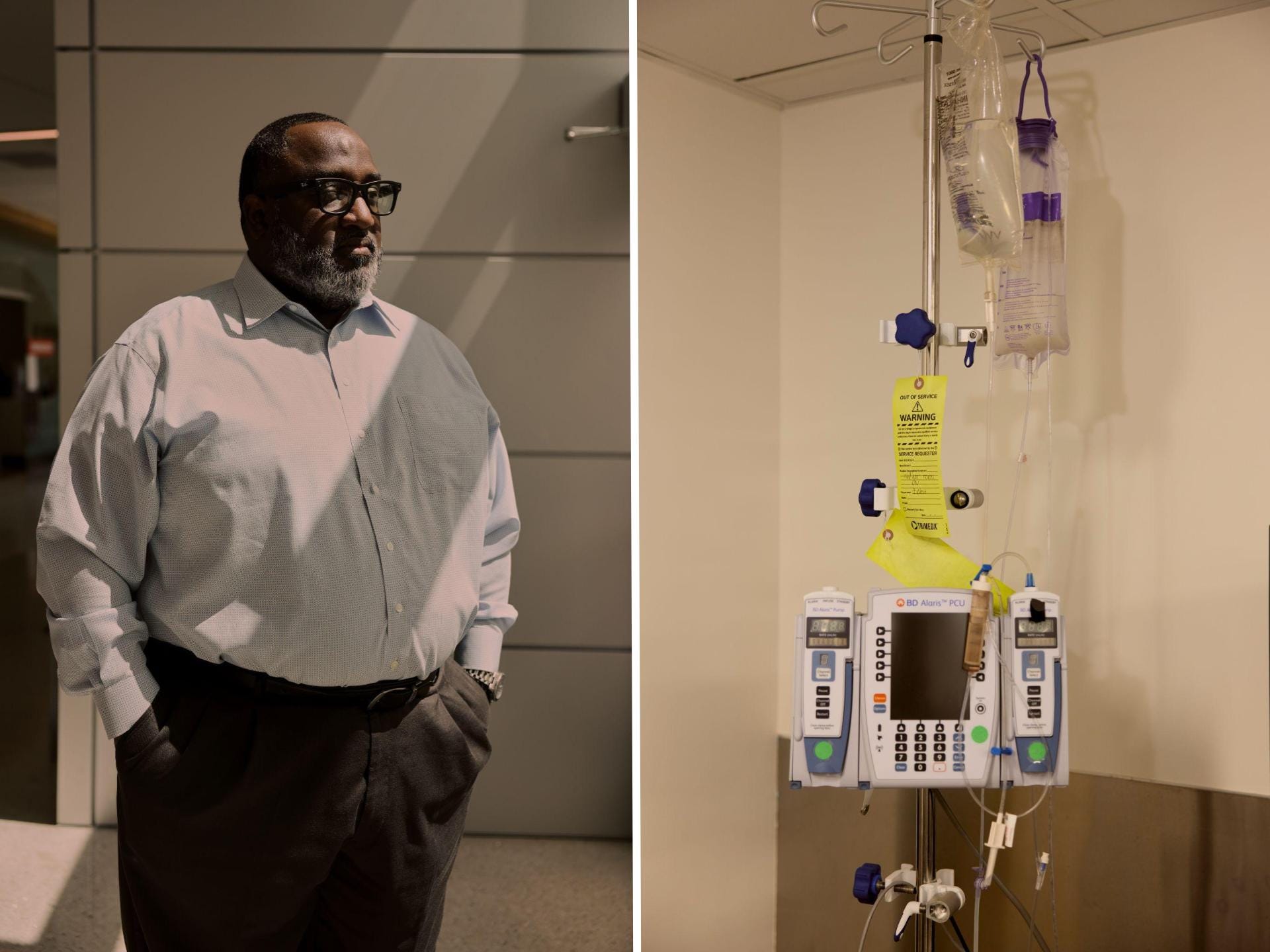 On the left, Bryant Hawikins, and on the right. out-of-service hospital equipment