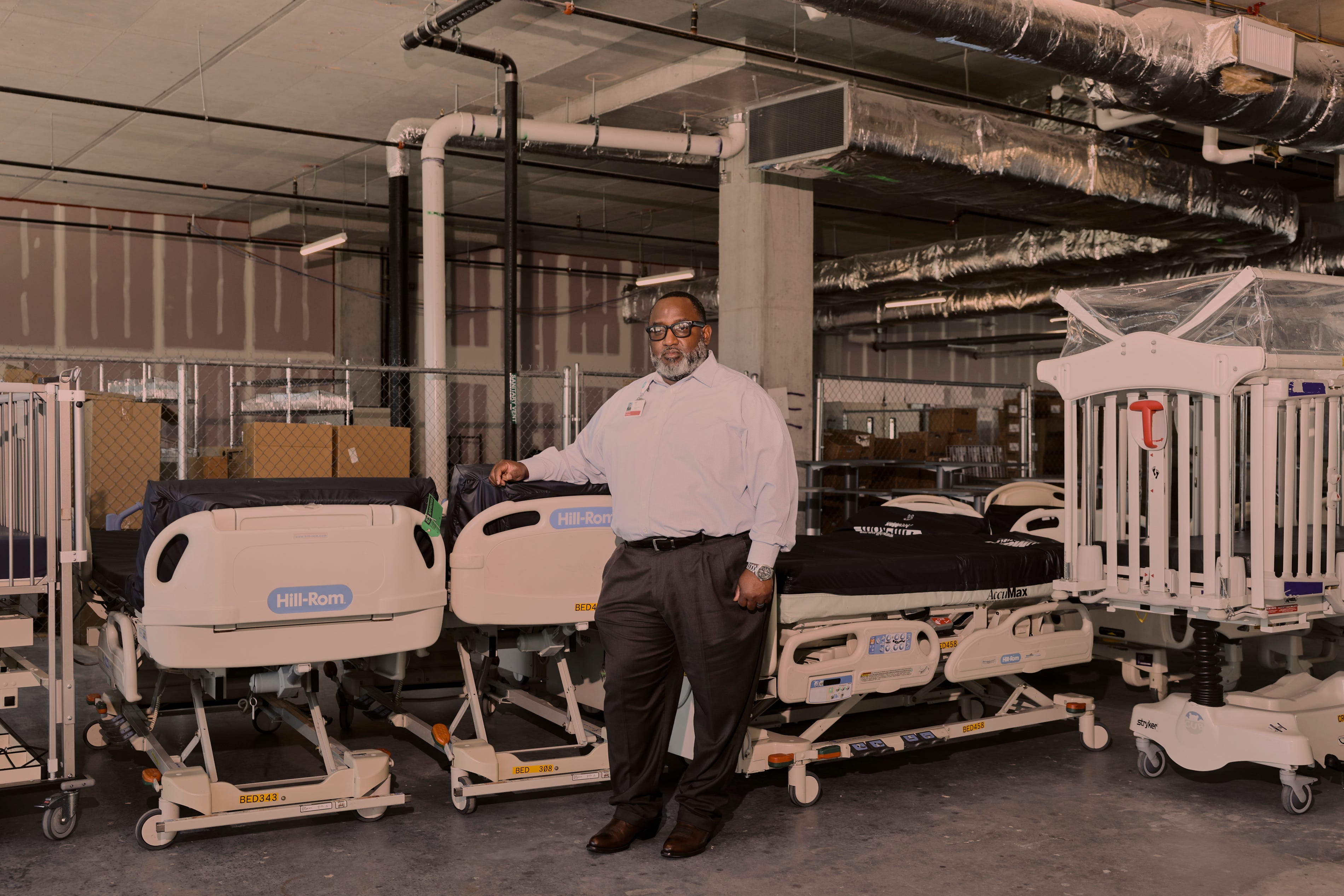 Bryant Hawkins in a hospita storage