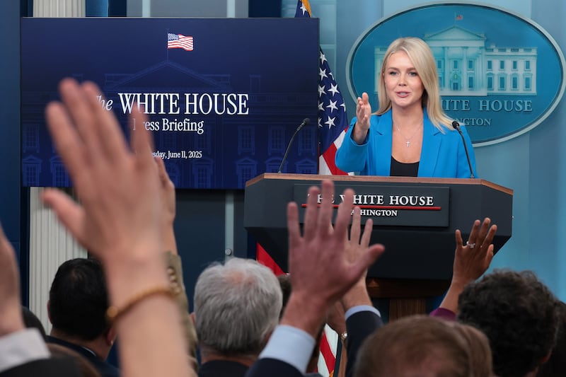 White House Press Secretary Karoline Leavitt calls on reporters during a daily press briefing in the Brady Press Briefing Room.