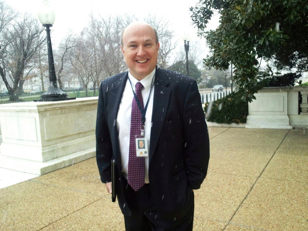 U.S. Army veteran Paul Sullivan in Washington, D.C. in the snow.