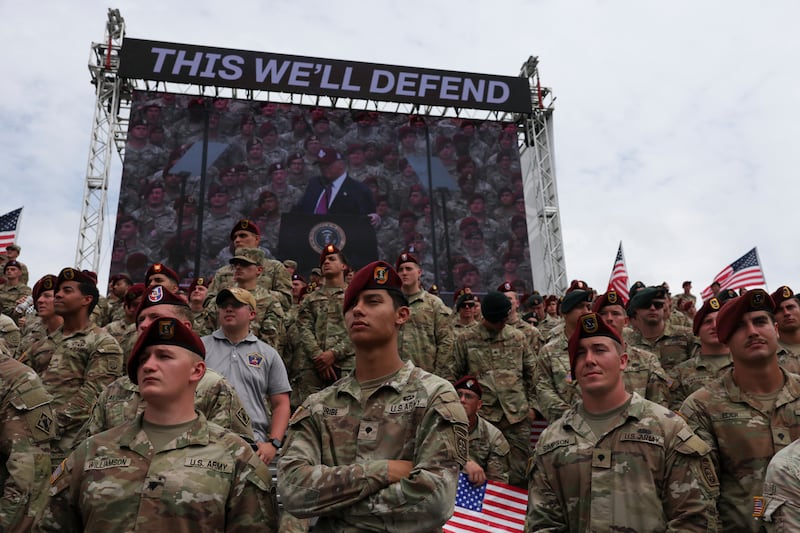 Soldiers were pre-checked for their physical appearance, and were given the chance to not be in the audience if they disagreed with the Trump administration.