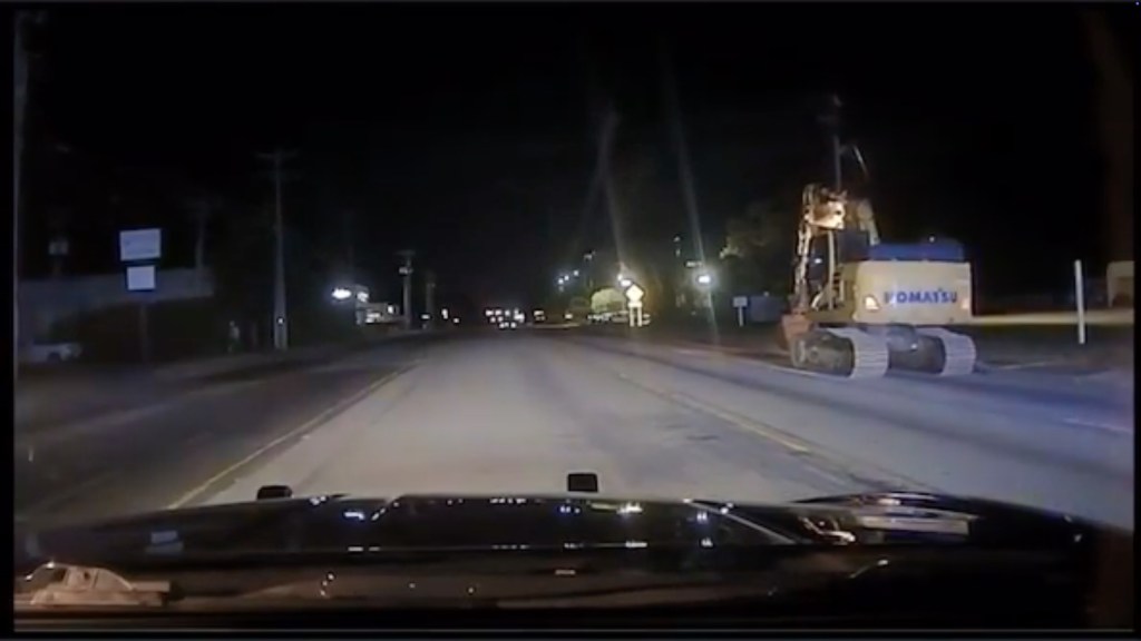 The chase went on for an hour and 12 minutes before the excavator drove on to the Charleston County Fairgrounds property, where it got stuck.