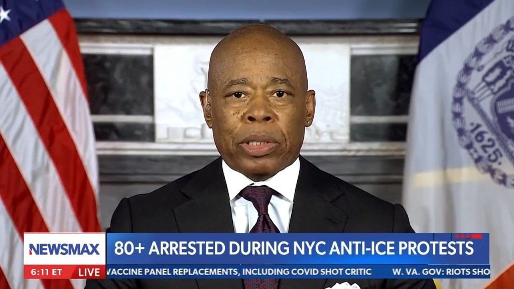 NYC Mayor Eric Adams appears on Newsmax warning against protesters destroying the city on June 11, 2025.
